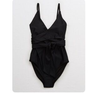 NWT XL Aerie Black Wrap One Piece Swimsuit